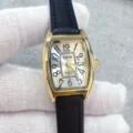 Kloris women quartz watch with tonneau gold case and black leather strap classic digit dial. - Gold Case White Dial Black Strap