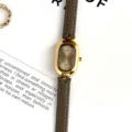 MICAI women's quartz watch with unique oval bean dial and grey leather strap retro chic style. - Gold Case Gray Dial Gray Strap