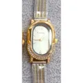 Montre Quartz Ovale Femme Koutake Lunette Strass Boitier Or Bracelet Maille Bicolore Mode - Bicolore Cadran Blanc