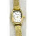 Women vintage rectangular quartz watch with gold mesh strap and classic Roman numerals dial. - Gold White Dial