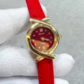 Kloris women's red leather strap quartz watch with stylish gold cross case and retro dial design. - Gold Case Red Dial Red Strap