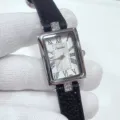 Reloj de cuarzo para mujer vintage rectangular con esfera de números romanos y correa de cuero. - Caja de Plata Esfera Blanca Correa Negra
