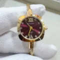 Orologio da polso al quarzo da donna elegante con cinturino a cavo, quadrante rosso. - Cassa Oro Quadrante Rosso