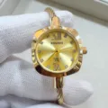 Elegante orologio rigido dorato al quarzo con cinturino a cavo e splendidi strass. - Tutto Oro Quadrante Dorato