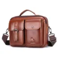 Vintage Genuine Leather Men Messenger Bag Casual Crossbody Shoulder Business Handbag - Brown