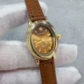 Kloris dames horloge ovaal goudkleurig klein wijzerplaat bruin lederen band vintage stijl chique - Gouden Kast Koffie Wijzerplaat Koffie Armband