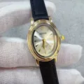 Kloris dames horloge ovaal quartz uurwerk gouden kast zwarte lederen band elegant chic - Gouden Kast Witte Wijzerplaat Zwarte Band