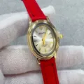 Kloris ovalen quartz dameshorloge met rode lederen band en gouden wijzerplaat detail - Gouden Kast Witte Wijzerplaat Rode Band
