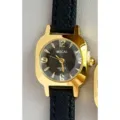 Montre quartz femme cadran carre bracelet cuir noir vintage retro elegante mode fashion luxe - Boîtier Or Cadran Noir Bracelet Noir
