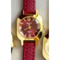 MICAI montre quartz femme petit cadran carre, style vintage bracelet cuir rouge variant. - Boîtier Doré Cadran Rouge Bracelet Rouge