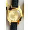 MICAI Women's Square Dial Quartz Watch with Black Leather Strap and Gold Case Vintage Style - Gold Case Gold Dial Black Strap