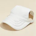 White pet sun visor hat detail view, summer dog ear holes breathable adjustable cap - S / White