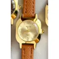 MICAI women's leather watch, small square dial, chic vintage design, quartz movement. - Gold Case Gold Dial Light Brown Strap