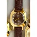 Womens Vintage Quartz Watch, Brown Leather Strap with Gold Square Dial Variant - Gold Case Coffee Dial Coffee Strap