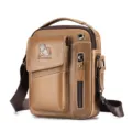Genuine leather men's messenger bag, top grain cowhide retro brown shoulder phone bag. - Yellow Brown