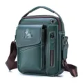 Premium genuine leather men's messenger bag retro cowhide crossbody shoulder bag. - Aqua