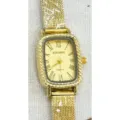 Gold rectangular women quartz watch with vintage roman numerals and mesh strap, elegant style. - Gold Case Gold Dial