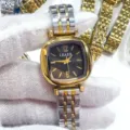 Reloj de cuarzo para mujer con esfera cuadrada y correa de acero inoxidable bicolor - Bicolor Esfera Negra