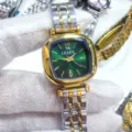 Reloj de cuarzo mujer LEAER esfera cuadrada verde pulsera de acero bicolor de lujo - Esfera Verde Bicolor