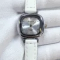 Kloris women square quartz watch white leather strap elegant minimalist timepiece - Silver Case White Dial White Strap