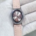 Kloris women quartz watch pink leather strap oval rhinestone dial elegant casual timepiece - Silver Case Pink Dial Pink Strap