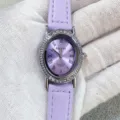 Kloris women quartz watch elegant oval rhinestone purple leather strap chic casual timepiece - Silver Case Purple Dial Purple Strap