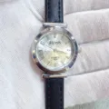 Kloris women quartz watch small round leather strap minimalist digital wrist watch - Silver Case White Dial Black Strap