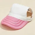 Cute white and pink pet sun visor hat for dogs, adjustable summer ear protection cap. - Pink White