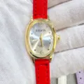Kloris Damen elegante ovale Quarzuhr mit rotem Lederarmband und goldfarbenem Gehäuse - Goldenes Gehäuse Weißes Zifferblatt Rotes Armband