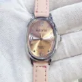Kloris minimalistische ovale Quarzuhr fuer Damen mit rosa Lederarmband, elegante Damenuhr. - Silbergehäuse Rosa Zifferblatt Rosa Armband