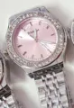 Fashion women quartz watch with pink dial rhinestone bezel and steel strap for daily wear - Silver Case Pink Dial