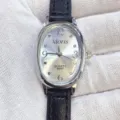 Kloris Damen Quarz Uhr minimalistisch oval schwarzes Lederarmband elegante Uhr Mode neu - Silbernes Gehäuse Weißes Zifferblatt Schwarzes Armband