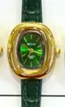 MICAI Vintage Damenuhr mit gruenem Zifferblatt goldenem ovalen Gehaeuse Lederarmband chic - Goldgehäuse Grünes Zifferblatt Grünes Armband