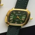 MICAI green leather strap vintage square quartz women watch elegant dress wristwatch - Gold Case Green Dial Green Strap