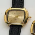 MICAI montre femme style vintage cadran carre chiffres romains bracelet cuir noir quartz - Boîtier Or Cadran Or Bracelet Noir