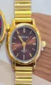 Vintage gold small oval quartz watch for women with stylish bamboo chain bracelet accessory. - All Gold Coffee Dial
