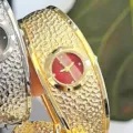 Orologio bracciale rigido vintage NAIDU donna metallo strutturato dorato stile retro - Cassa Oro Quadrante Rosso