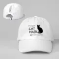 White ponytail baseball cap detail showing the back adjustable strap and cat graphic front. - Adjustable / White