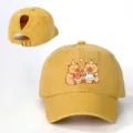 Waschgelbe Pferdeschwanz-Baseballkappe mit süßem Capybara-Druck, verstellbarer Riemen. - Verstellbar / Gelb
