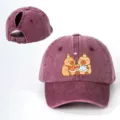 Vintage gewaschene lila Zopf Baseballkappe mit süßem Capybara Cartoon Druck, verstellbar. - Verstellbar / Burgunderrot