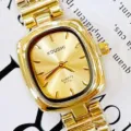 Retro gouden vierkante quartz dameshorloge met stijlvolle metalen schakelarmband en wijzerplaat. - Gouden Wijzerplaat