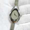 Stilvolle Duke Nicole Damenuhr mit Wassertropfen-Gehäuse und grauem Lederarmband. - Silbernes Gehäuse Graues Zifferblatt Graues Armband
