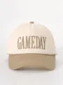 Colorblocked baseball cap with embroidered gameday lettering, casual outdoor adjustable hat. - Adjustable / Beige and Khaki