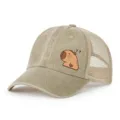 Gewaschene Mesh Baseballcap mit süßem Capybara Print, verstellbare Trucker Cap für Outdoor. - Verstellbar / Khaki