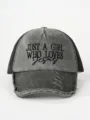 Casquette trucker grise effet usé avec slogan Jésus brodé, filet respirant, réglable. - Réglable / Noir
