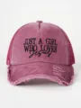 Casquette de camionneur vintage délavée avec slogan brodé, casquette en filet réglable. - Réglable / Bordeaux