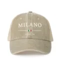 Vintage washed mesh baseball cap with MILANO ITALIA print, adjustable outdoor hat. - Adjustable / Khaki