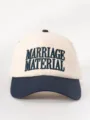 Contrast color baseball cap featuring embroidered slogan, stylish casual outdoor hat. - Adjustable / Beige and Navy