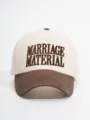 Detailed view of the stylish color-blocked baseball cap featuring elegant brown embroidery. - Adjustable / Beige Coffee