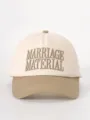 Detailed close-up of the stylish two-tone embroidered baseball cap highlighting front lettering. - Adjustable / Beige and Khaki